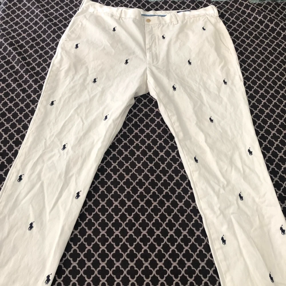 Polo Ralph Lauren Chino Pants Mens 40 White All Over Pony Slim Fit Preppy Casual